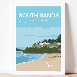 South Sands Devon Druck | Salcombe South Devon Reiseplakat | Seaside Reise Poster | Home Wall Position Kunst | Von Francesca Erschafft