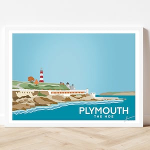 Impresión de Hoe Plymouth / Impresión artística de Smeatons Tower / Póster de viaje por la costa / Impresión del faro de Devon / Arte mural para el hogar / Por Francesca Creates