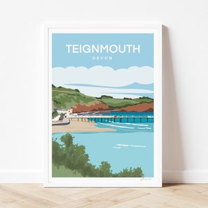 Teignmouth Devon Print | Devon Seafront Beach Travel Print | Devon Travel Poster | Seaside Travel Poster | By Francesca Creates