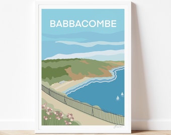 Torquay Devon Babbacombe Travel Poster | Torquay Torbay Travel Print | Devon Seaside Print | Home Wall Art Print | By Francesca Creates