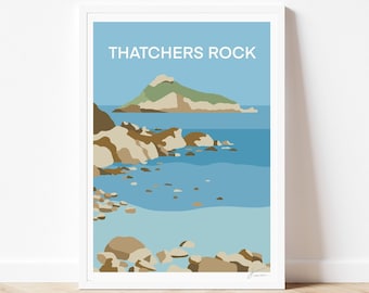 Thatchers Rock Torquay Devon Travel Poster | Seaside Beach Torbay Print | Home Wall Art Print | Beach Travel Poster | By Francesca Creates