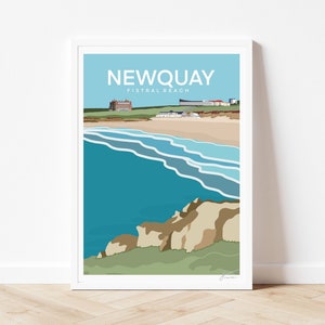 Fistral Beach Print – Newquay Surf Poster – Cornwall Coastal Art - Cornwall Travel Poster - Seaside Beach Holiday Art - Francesca Creates