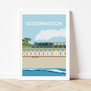 Goodrington Sands Paignton Devon Print | Paignton Seaside Travel Poster | Torbay Beach Huts Print | Torbay Wall Art | Francesca Creates