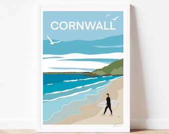 Cornwall England Print | Cornwall Beach Seaside Travel Poster | Cornwall Landscape Art | Home Wall Decor Travel Print | By Francesca Creates