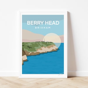 Berry Head Brixham Devon Travel Poster | Seaside Beach Torbay Print | Home Wall Art Print | Beach Travel Poster | By Francesca Creates