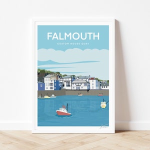 Falmouth Cornwall Engeland reisposter | Reisafdruk haven kust | Home Wanddecoratie vakantieprint | Door Francesca Creates