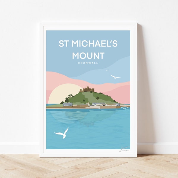 St Michaels Mount Marazion Print | Cornwall England Travel Poster | Seaside Travel Print | Home Wall Art Travel Print | By Francesca Creates