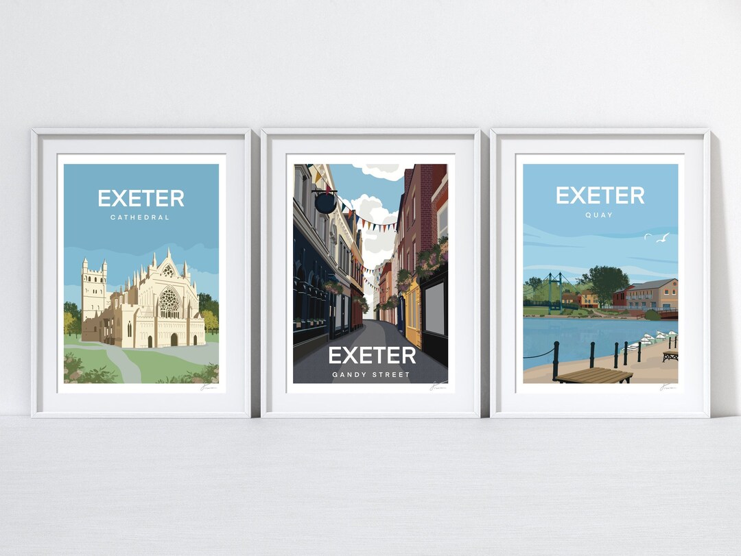 Exeter Prints Set of Three Exeter Travel Prints Three Set Exeter Quay