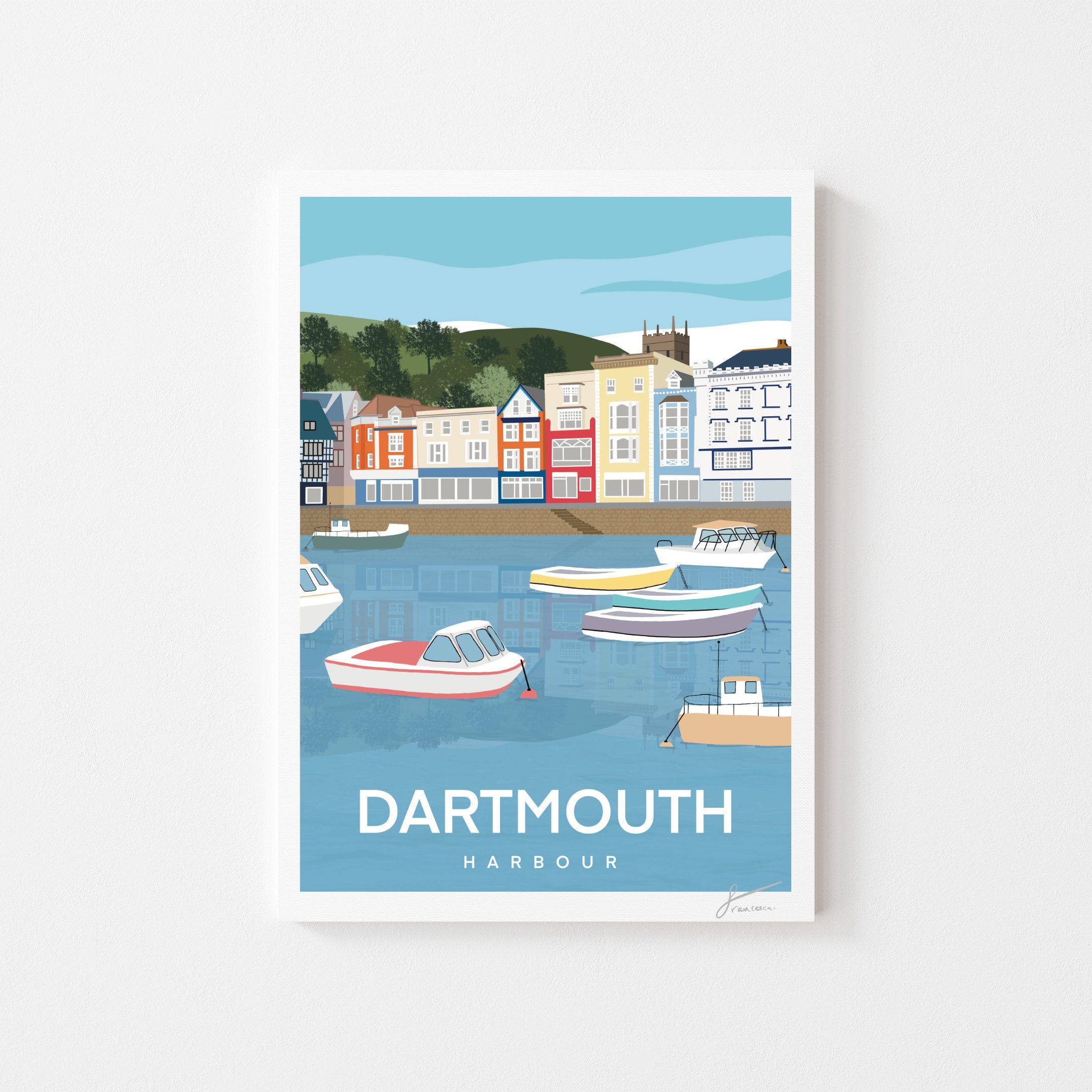 Dartmouth Harbour Devon Print Seaside Harbour Travel Poster Etsy