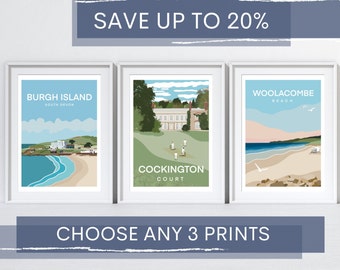 Travel Poster Prints Set of Three | Print Set of Three | Travel Print Seaside Beach Location Art | Wall Art Prints | By Francesca Creates