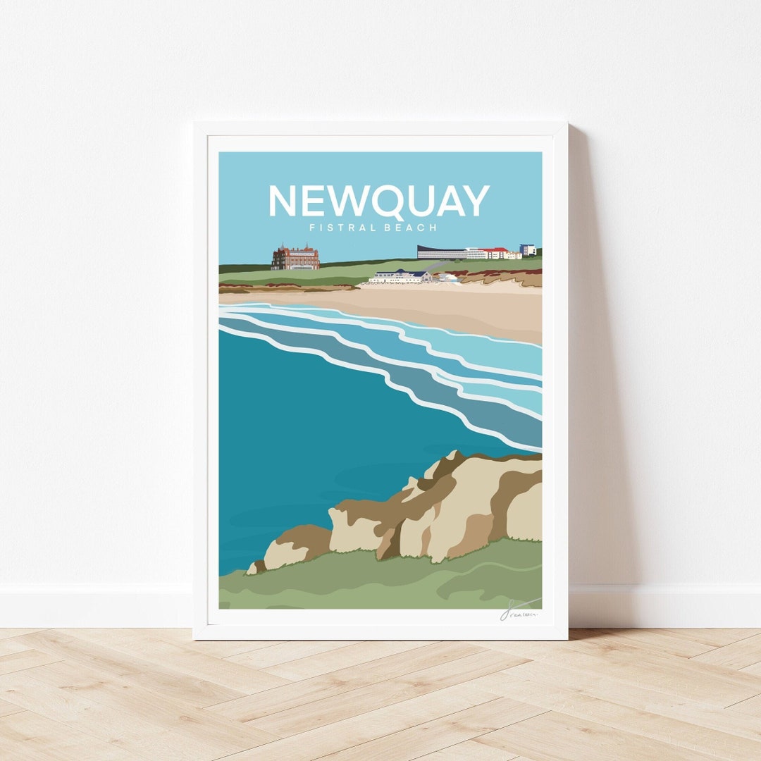 Fistral Beach Newquay Cornwall England Travel Poster Seaside Beach Holiday Art Print Home Wall