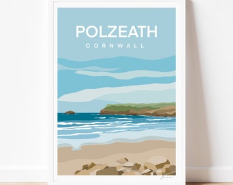 Polzeath Beach Print – Cornwall Travel Poster – Surf & Sand Art - Seaside Beach Art - Home Wall Decor - Francesca Creates