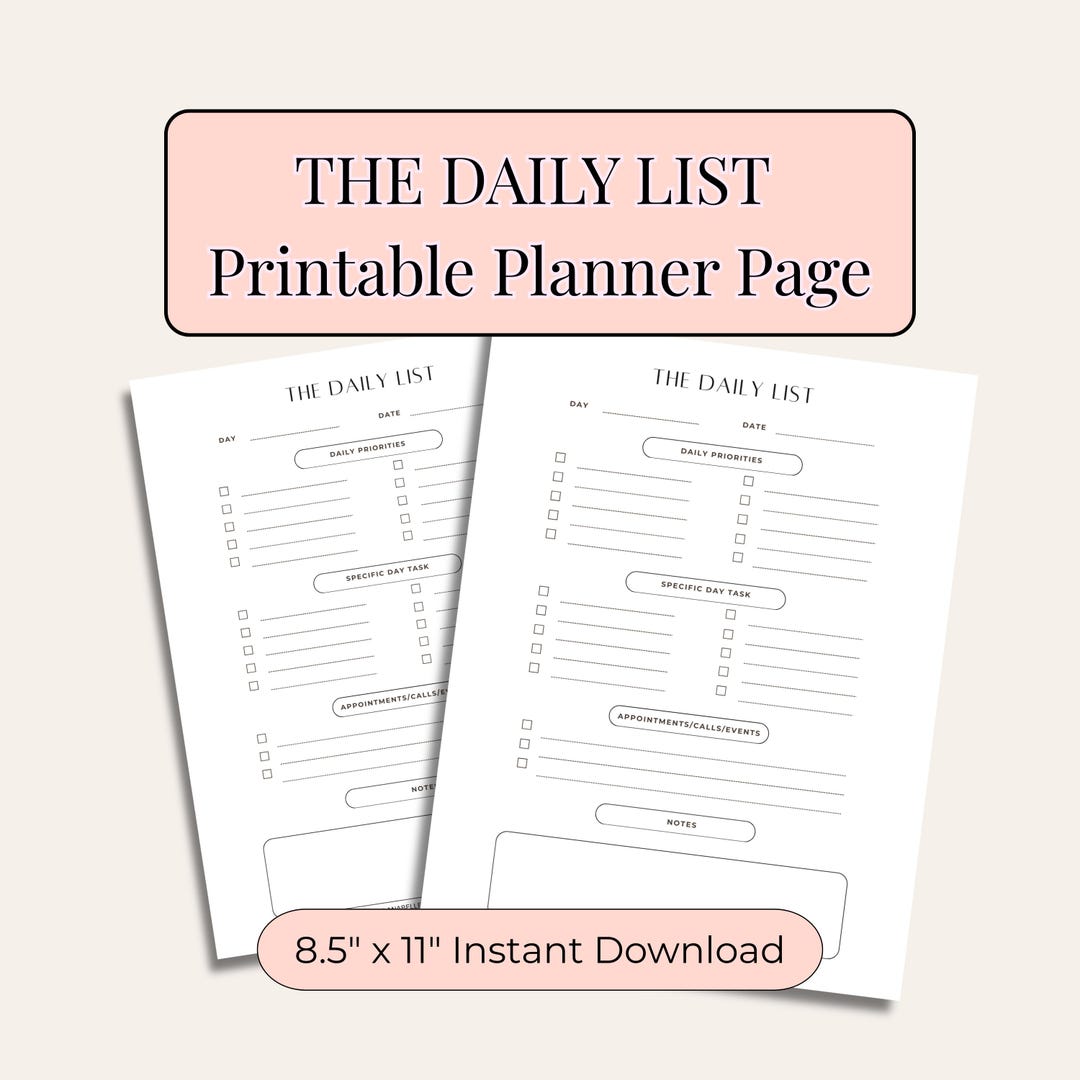 Printable Checklist | Daily Planner Page | Minimal to Do List | Mom ...