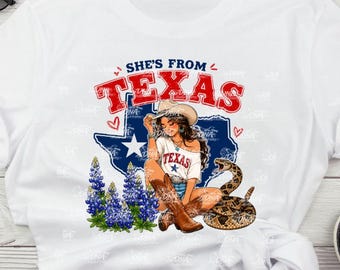 She's From Texas T-Shirt, Southern Cowgirl Tee, Western Bluebonnets Shirt