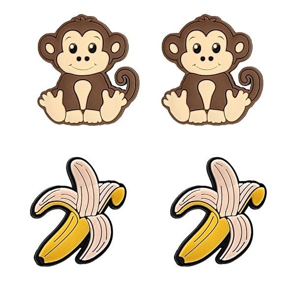 Monkey Banana Shoe Charms Handmade Set of 4 for Clogs Mules Shoes Sneakers Laces Original Artwork