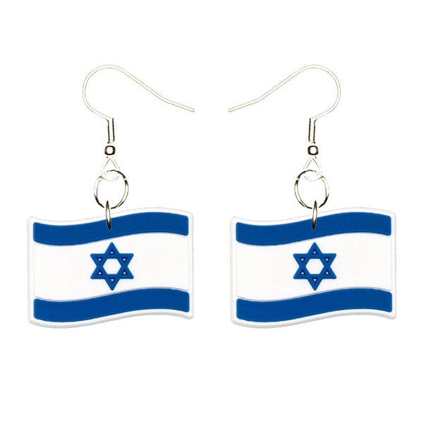 Israel Flag Earrings Handmade Hypoallergenic Silver Plated Fishhooks