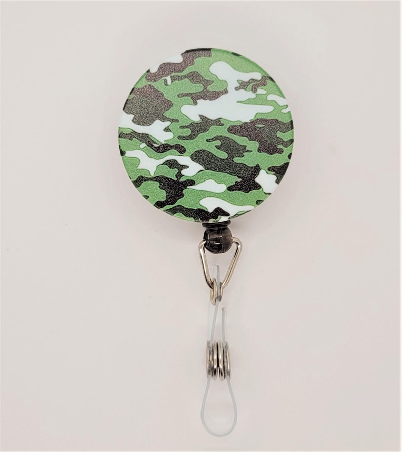 Green Camo Badge Reel Retractable Handmade ID Holder