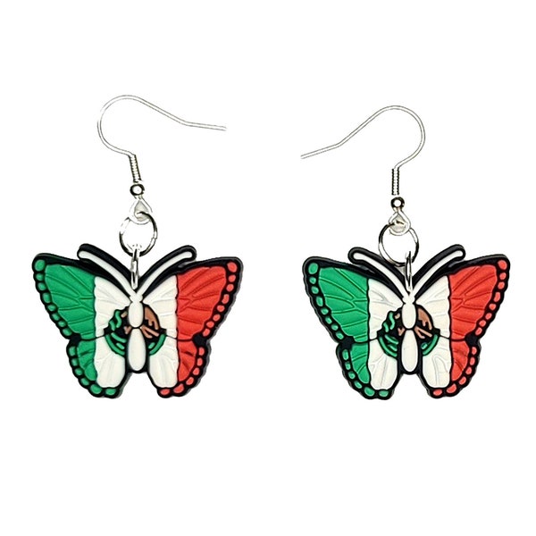Mexico Butterfly Flag Earrings Handmade Hypoallergenic