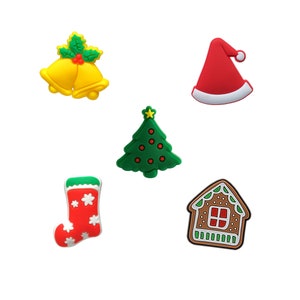 Christmas Shoe Charm for Clogs Shoes Sandals Eyeglass Set of 5 Tree Bells Ornament Stocking Gingerbread Cookie House Presents