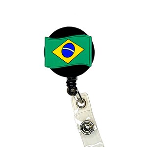 Brazil Brasil Flag Badge Reel Retractable Handmade ID Holder Funny Doctor Nurse CNA