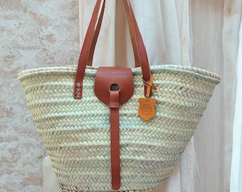 Farmers Market Bag, Straw Bag With Leather Handle,  Elegant Gift Straw Tote Bag, French Basket, Straw Beach Bag, Shopping Basket Bag