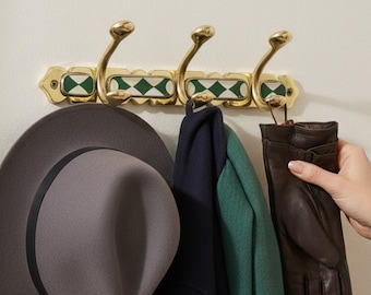 Entryway Coat Hanger, Boho Wall Hook Rack, Handmade Brass Coat Hook Rack – Moroccan Wall Hooks with Resin Inlay