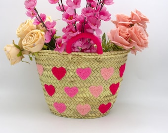Pink Ombre Hearts valentines tota, Gift for Girl,  Custom Beach bag for kids friends , Customized Basket gift for him valentines day
