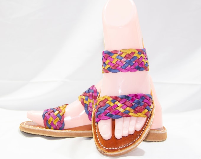 Featured listing image: Womens Leather Cutout Sandals, Handmade Braided Leather Sandals, Handcrafted Multicolor Summer Sandals , Colorful Beach Leather Sandals