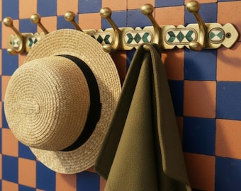 Boho Brass Wall Hook with Resin Inlay, Decorative Brass Wall Hooks Rack – Handmade Moroccan Coat Hanger, Entryway Key & Coat Holder,