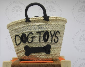 Custom Dog Bone Pet Name straw Toy Basket | Personalized Dog Toy Basket | Pet Toy Box | Dog Toy Storage | Gifts for Dogs | Dog Birthday