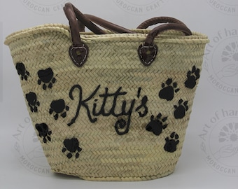 Custom Cat Bone Pet Name straw Toy Basket | Personalized Cat Toy Basket | Pet Toy Box | Kitten Toy Storage | Gifts for cats| Cat Birthday