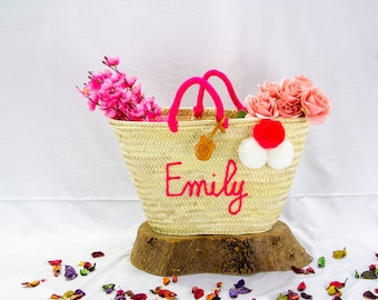 Personalised Pom Pom purse for bride, Bridesmaid Proposal Gift Bag, Custom beach bag gift for her, Girls Trip Bag, Tote Bags For Bridesmaid