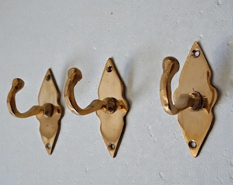 Handmade Brass Hooks, Minimalist Solid Brass Wall Hooks, Vintage Style Wall Hooks for Home Decor, Towel Hooks