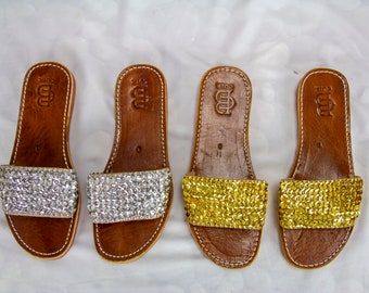 Womens Leather Gold Silver  Sequin Sandals 100% Natural Leather Handmade Leather Braided Sandals, Handcrafted Summer Sandals, Bride Sandals