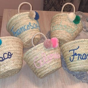 Personalized Beach Tote Bag, Beach Straw Bag, Bridal Shower Bag, Bachelorette Gift Bag, Custom Initials Bag, Bag For Her 2 POM POMs