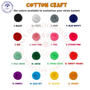 Puede incluir: Una tabla que muestra 16 colores diferentes de hilo de algod&oacute;n, con cada color etiquetado con un n&uacute;mero y un nombre. Los colores incluyen negro, blanco, gris, azul marino, rojo, rosa beb&eacute;, rosa, rosa fuerte, verde p&aacute;lido, verde, verde primavera, naranja atardecer, morado, azul cielo, amarillo y naranja.
