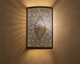 Handcrafted Moroccan Brass Wall Sconce – Pierced Metal Decorative Wall Light