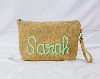 Personalized Jute Makeup Bag | Gift for Her  | Bridesmaid Cosmetic Bag | Bridesmaid Proposal | Bridesmaid Gift  | Custom Makeup Bag