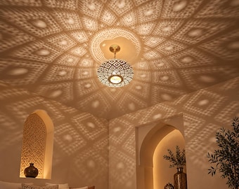 Moroccan Brass Pendant Light, Handmade Pierced Ceiling Lamp, Boho Hanging Light Fixture
