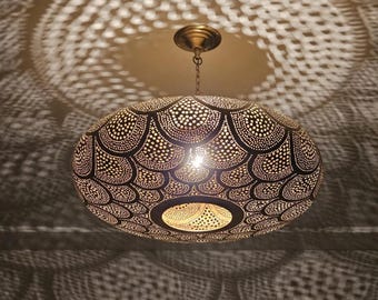 Handmade Engraved Brass Moroccan Pending Lamps - Moroccan Brass Handcrafted Pendant light - Floral Shade Lamp