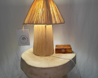 Handmade Raffia Table Light - Boho Chic Raffia Hanging Lampshade for Bedroom, Living Room, or Dining Area - Natural Rustic Lighting Decor