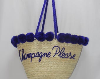 Personalized Straw Beach Bag: Monogrammed Wedding Tote, Embroidered Basket