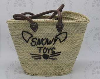 Custom Cat Bone Pet Name straw Toy Basket | Personalized Cat Toy Basket | Pet Toy Box | Kitten Toy Storage | Gifts for cats| Cat Birthday