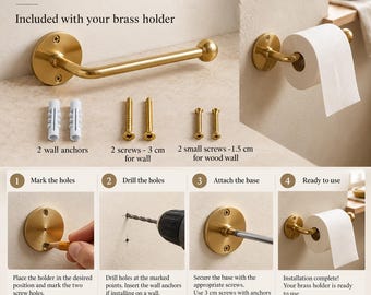 Unlacquered Solid Brass Toilet Paper Holder,  Wall Mount Bathroom Fixture, Minimalist Bathroom Tissue Roll Holder
