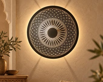 Handcrafted Moroccan Round Brass Wall Light – Pierced Metal Sconce, Decorative Ambient Wall Lamp