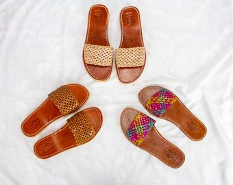 Womens Leather Cutout Sandals 100% Natural Leather Handmade Leather Braided Sandals, Handcrafted Summer Sandals, Colorful Beach Sandals