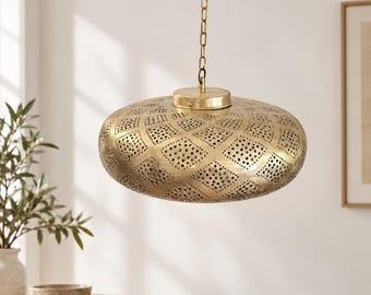 Handmade Engraved Brass Moroccan Pending Lamps - Moroccan Brass Handcrafted Pendant light - Floral Shade Lamp