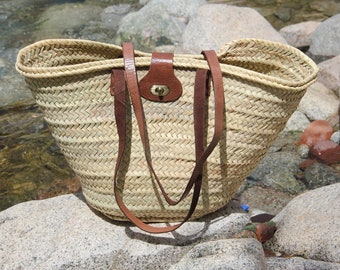 Basket bag for women, Market basket personalized, Custom beach bag with leather handles, Straw beach bag, Tote bag,  Bridesmaid tote bag
