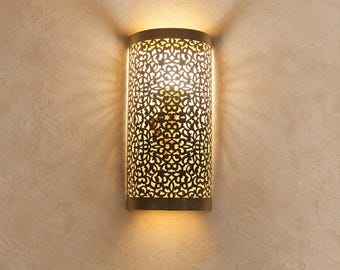 Moroccan Brass Wall Sconce, Handmade Pierced Metal Wall Light, Boho Moroccan Lighting Decor