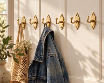 Handmade Brass Hooks, Minimalist Solid Brass Wall Hooks, Vintage Style Wall Hooks for Home Decor, Towel Hooks